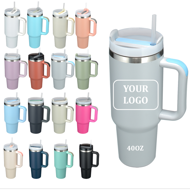 Modern 40oz Stainless Steel Insulated Travel Mug Cup Double Wall Vacuum Reusable Handle for Straw Lid for Work Outdoor