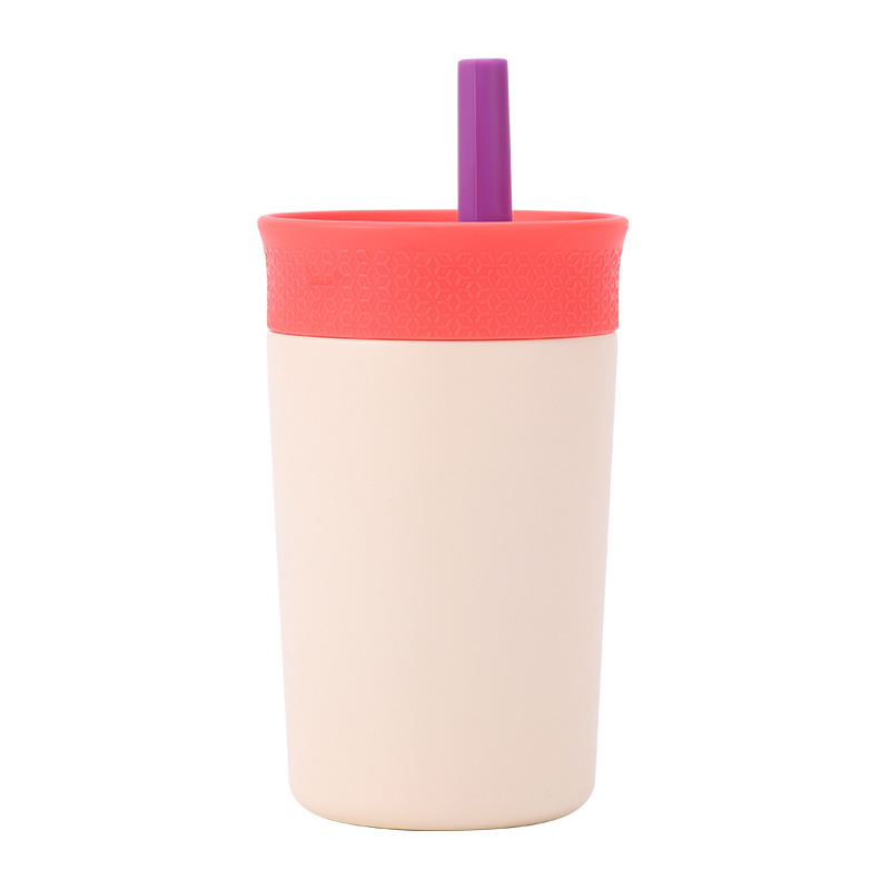 BPA-Free Flexible Silicone Straw for Kids 350ml Insulated Stainless Steel Water Bottle with Spill Resistant for Outdoor Camping