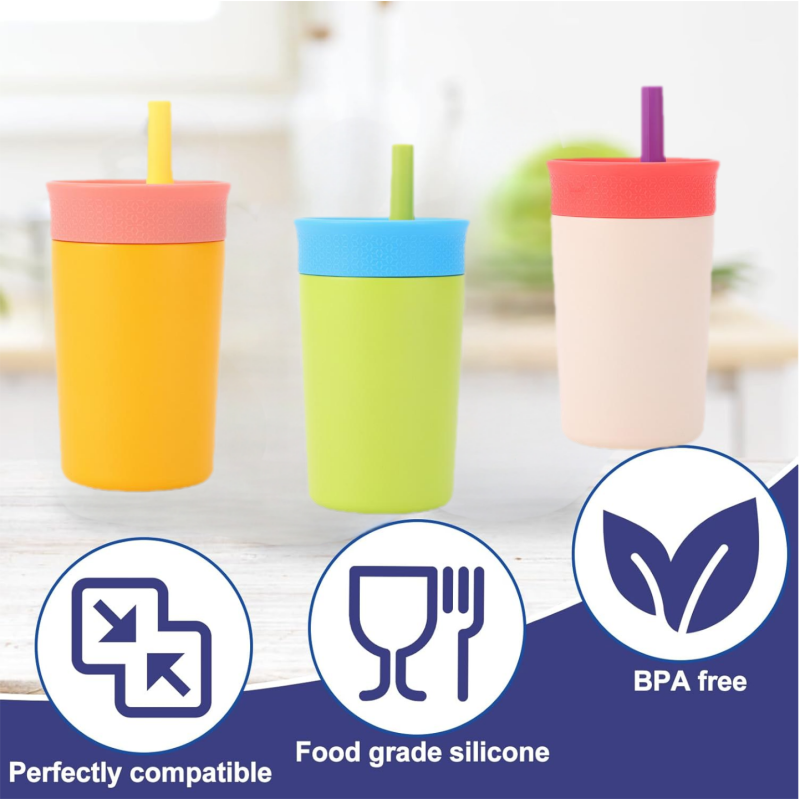 BPA-Free Flexible Silicone Straw for Kids 350ml Insulated Stainless Steel Water Bottle with Spill Resistant for Outdoor Camping