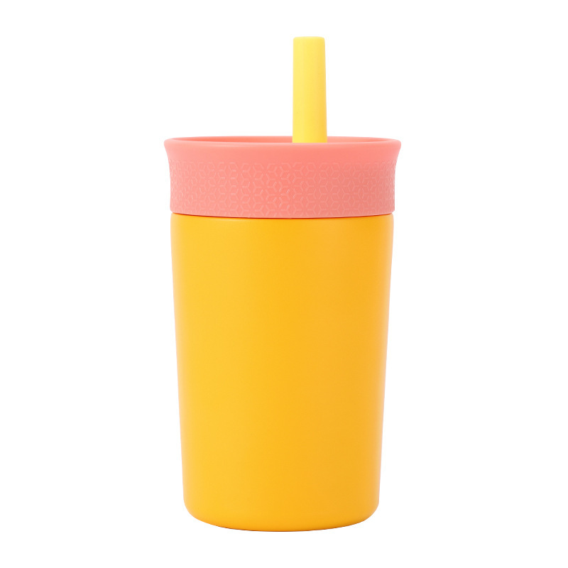 BPA-Free Flexible Silicone Straw for Kids 350ml Insulated Stainless Steel Water Bottle with Spill Resistant for Outdoor Camping