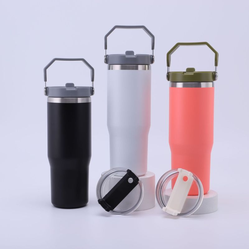 Custom 20oz Stainless Steel Tumbler with Straw Handle Lid 30oz Double Wall Insulated Coffee Travel Mug Portable for Outdoor Use