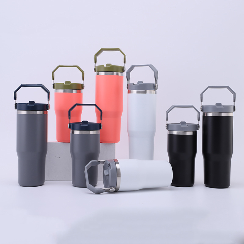 Custom 20oz Stainless Steel Tumbler with Straw Handle Lid 30oz Double Wall Insulated Coffee Travel Mug Portable for Outdoor Use