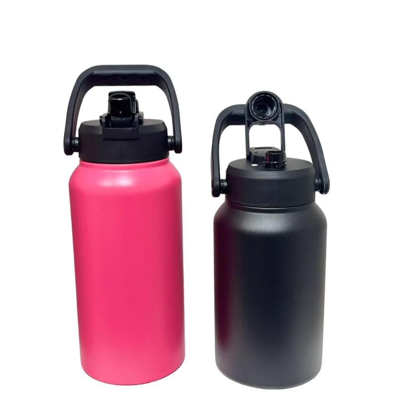 Custom Tumbler Colorful Lid 64oz 50oz Powder Coated Double Wall Vacuum Insulated Stainless Steel Water Bottle With Straw
