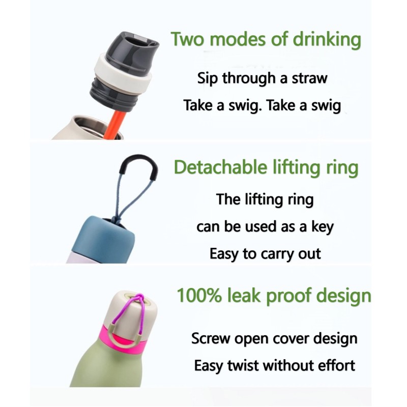 Private Label 550ml/700ml Stainless Steel Vacuum Insulated Water Bottle BPA-Free Free Straw Sip Rope Drinkware for Back School