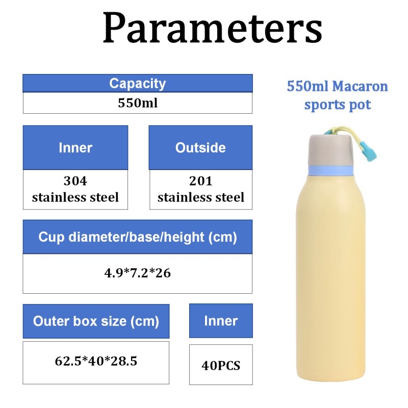 Private Label 550ml/700ml Stainless Steel Vacuum Insulated Water Bottle BPA-Free Free Straw Sip Rope Drinkware for Back School