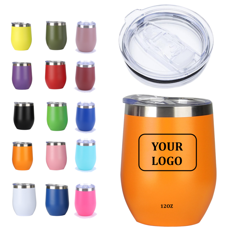 Custom 12oz Egg Shape Double Wall Thermal Ceramic Cup Stainless Steel Mug Powder Coated Black Stemless Wine Glass Tumbler