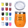 Custom 12oz Egg Shape Double Wall Thermal Ceramic Cup Stainless Steel Mug Powder Coated Black Stemless Wine Glass Tumbler