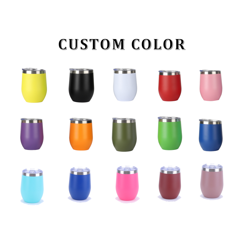 Custom 12oz Egg Shape Double Wall Thermal Ceramic Cup Stainless Steel Mug Powder Coated Black Stemless Wine Glass Tumbler