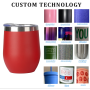 Custom 12oz Egg Shape Double Wall Thermal Ceramic Cup Stainless Steel Mug Powder Coated Black Stemless Wine Glass Tumbler