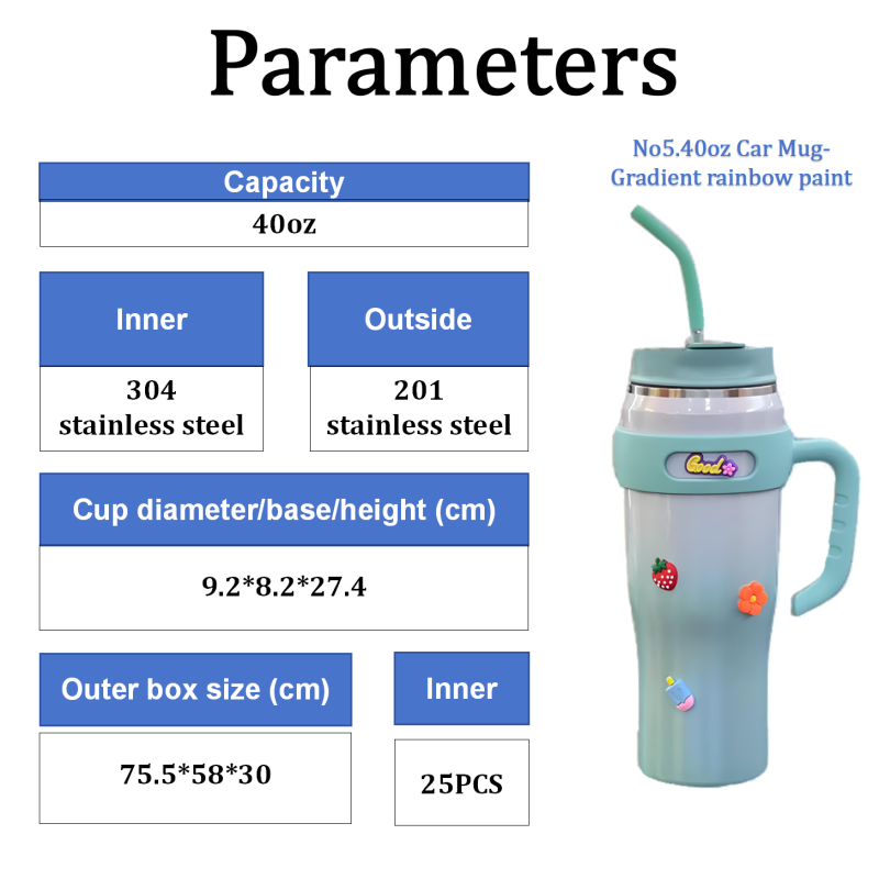 Hot Sale  Premium 40oz Tumbler with Straw Stainless Steel Coffee Cup With Rainbow Paint  Insulated Tumbler with Handle