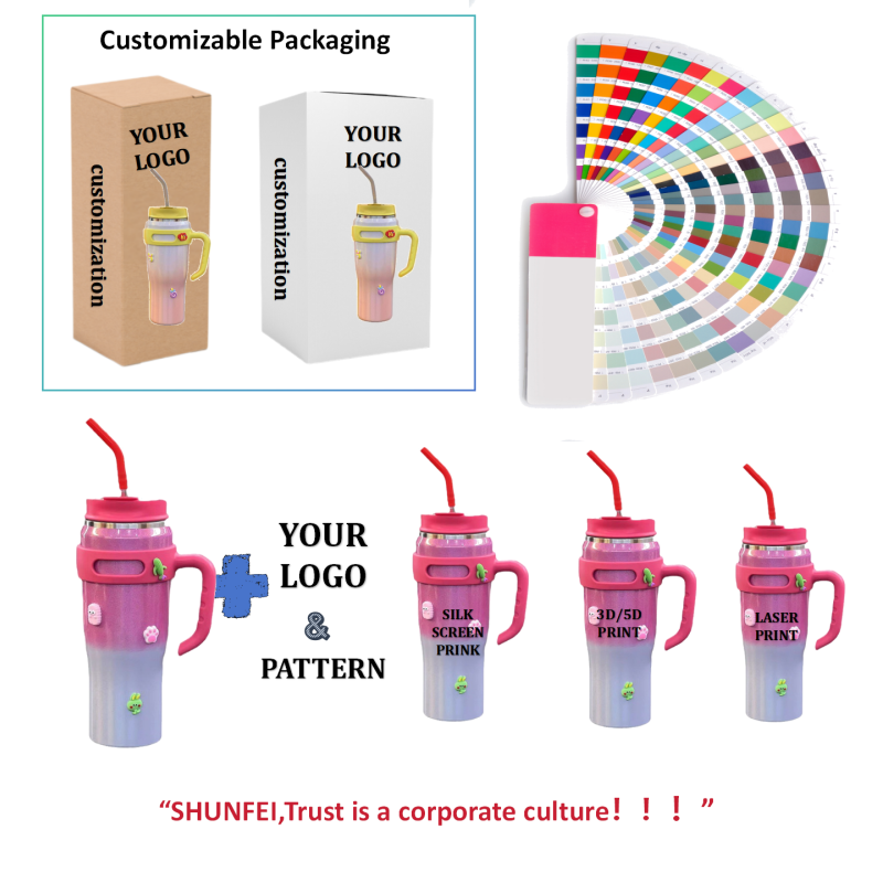 Hot Sale  Premium 40oz Tumbler with Straw Stainless Steel Coffee Cup With Rainbow Paint  Insulated Tumbler with Handle
