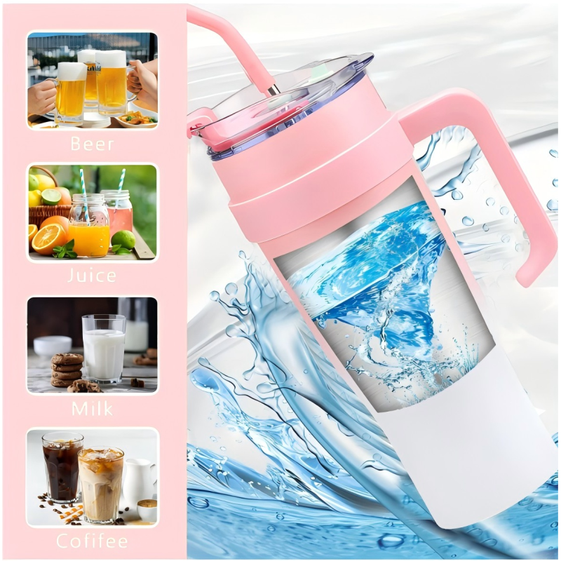 Hot Sale  Premium 40oz Tumbler with Straw Stainless Steel Coffee Cup With Rainbow Paint  Insulated Tumbler with Handle