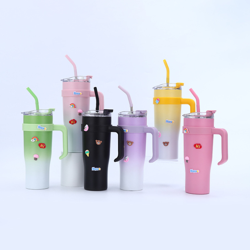 40 OZ Thermal Stainless Steel Travel Mug Double Wall Vacuum Insulated 40oz Tumblers with Lids and Straw Handle