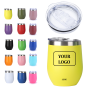 Eco-Friendly Custom 12 Oz Powder Coated Wine Tumbler 12oz Stainless Steel Coffee Mug with Sliding Lid and Straw