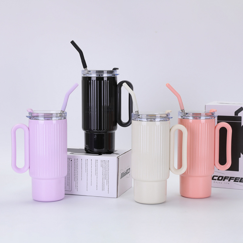 New Design Travel Tumblers Reusable Stainless Steel Water Bottle Cups 40oz Insulated Tumbler With Handle and Straw