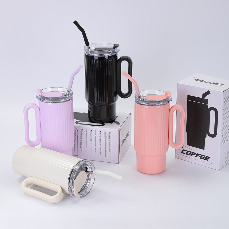 New Design Travel Tumblers Reusable Stainless Steel Water Bottle Cups 40oz Insulated Tumbler With Handle and Straw