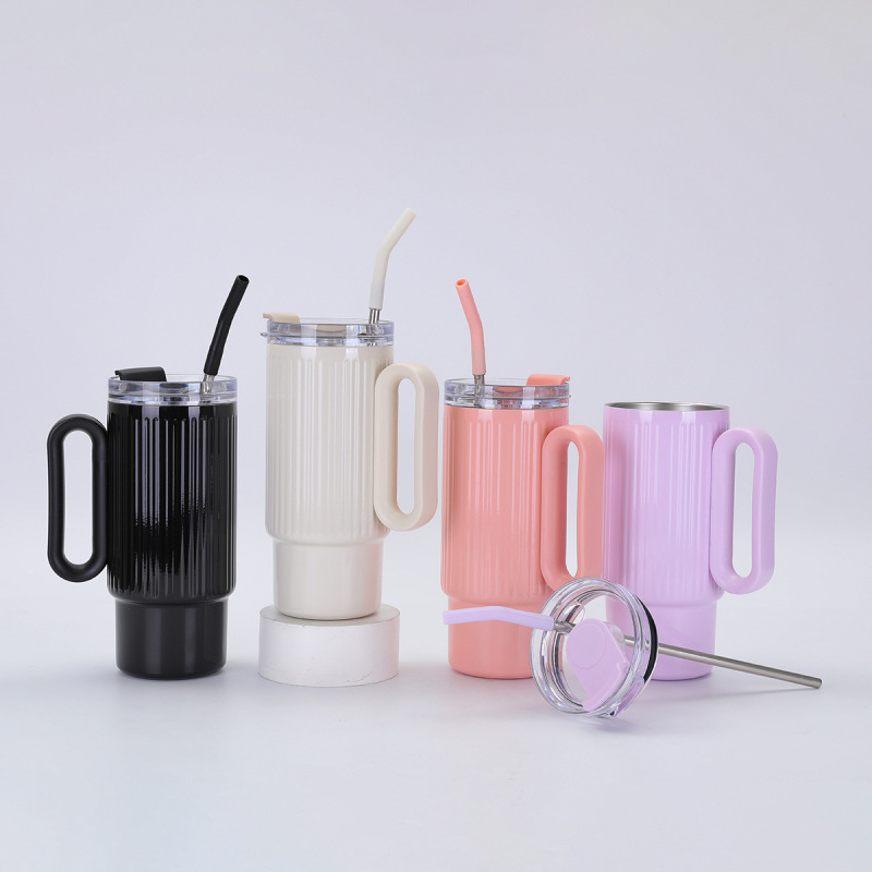 New Design Travel Tumblers Reusable Stainless Steel Water Bottle Cups 40oz Insulated Tumbler With Handle and Straw