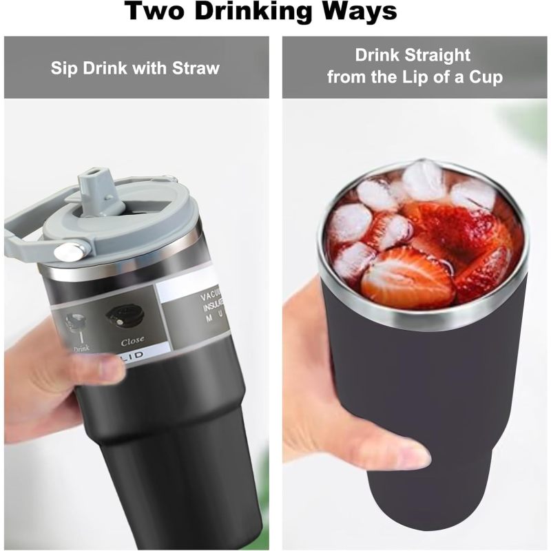 30oz American Style Double Wall Stainless Steel Travel Mug Leak-Proof Portable Vacuum Insulated Thermos with Handle for Water