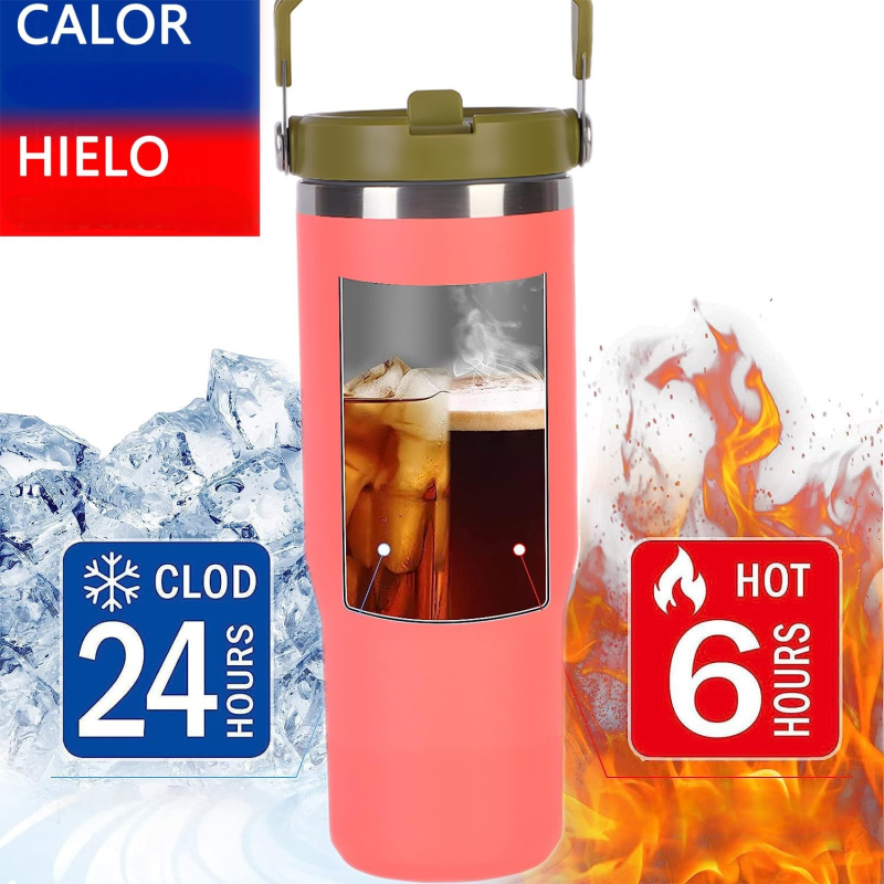 30oz American Style Double Wall Stainless Steel Travel Mug Leak-Proof Portable Vacuum Insulated Thermos with Handle for Water