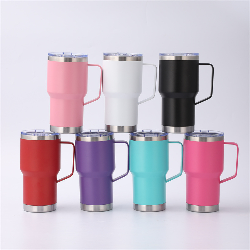 Borge 30oz Reusable Powder Coated Double Wall Stainless Steel Insulated Travel Mug With Sliding Lid