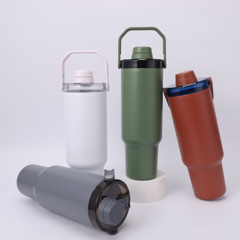 Stylish Car Cup Large Capacity 1200ml Vacuum Flask 6-12 Hours Thermal Insulation Dual-handle Foldable Stainless Steel