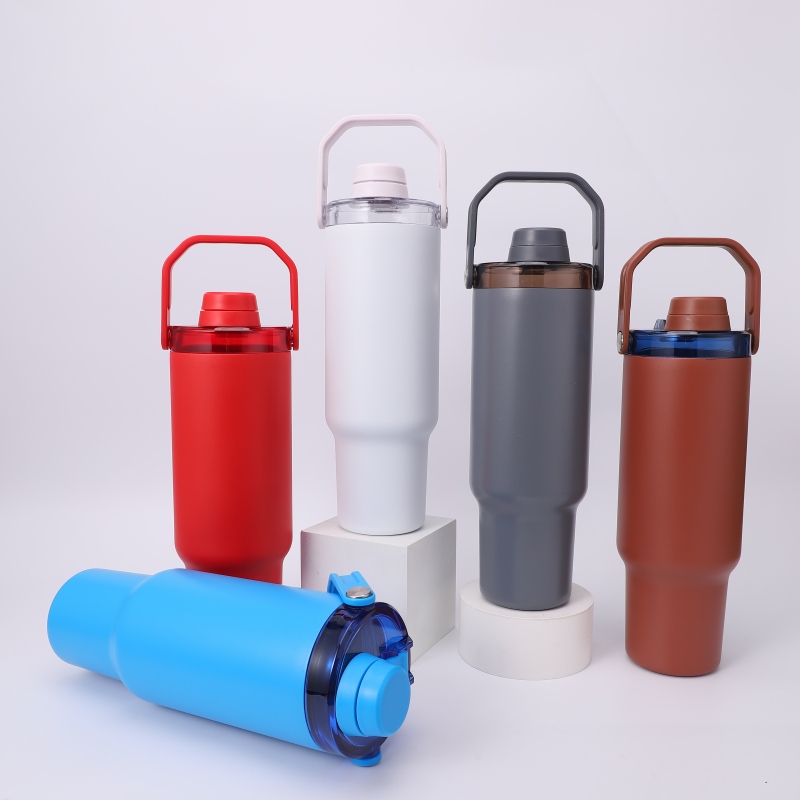 Stylish Car Cup Large Capacity 1200ml Vacuum Flask 6-12 Hours Thermal Insulation Dual-handle Foldable Stainless Steel