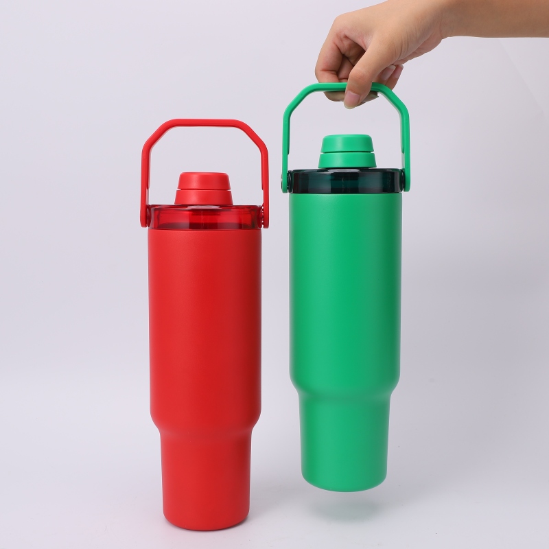Stylish Car Cup Large Capacity 1200ml Vacuum Flask 6-12 Hours Thermal Insulation Dual-handle Foldable Stainless Steel