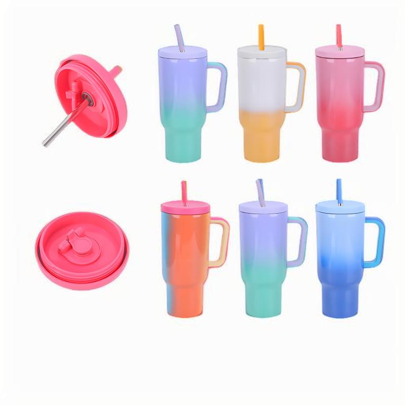Reayou 40oz Double Wall Stainless Steel Travel Tumbler Custom Logo Rainbow Gradient Paint Wholesale with Handle