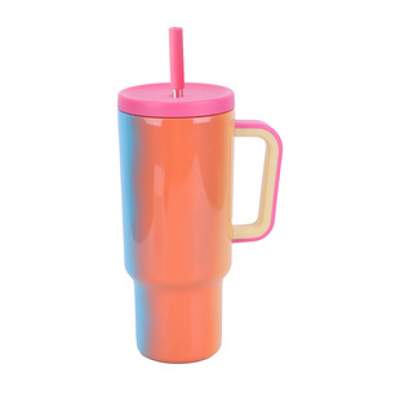 Reayou 40oz Double Wall Stainless Steel Travel Tumbler Custom Logo Rainbow Gradient Paint Wholesale with Handle