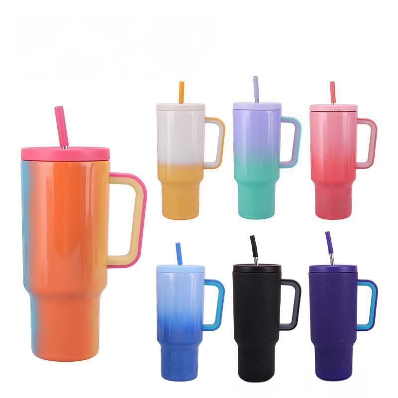 Reayou 40oz Double Wall Stainless Steel Travel Tumbler Custom Logo Rainbow Gradient Paint Wholesale with Handle