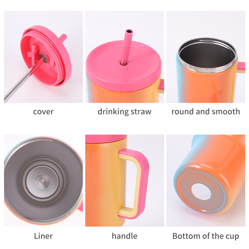 Reayou 40oz Double Wall Stainless Steel Travel Tumbler Custom Logo Rainbow Gradient Paint Wholesale with Handle