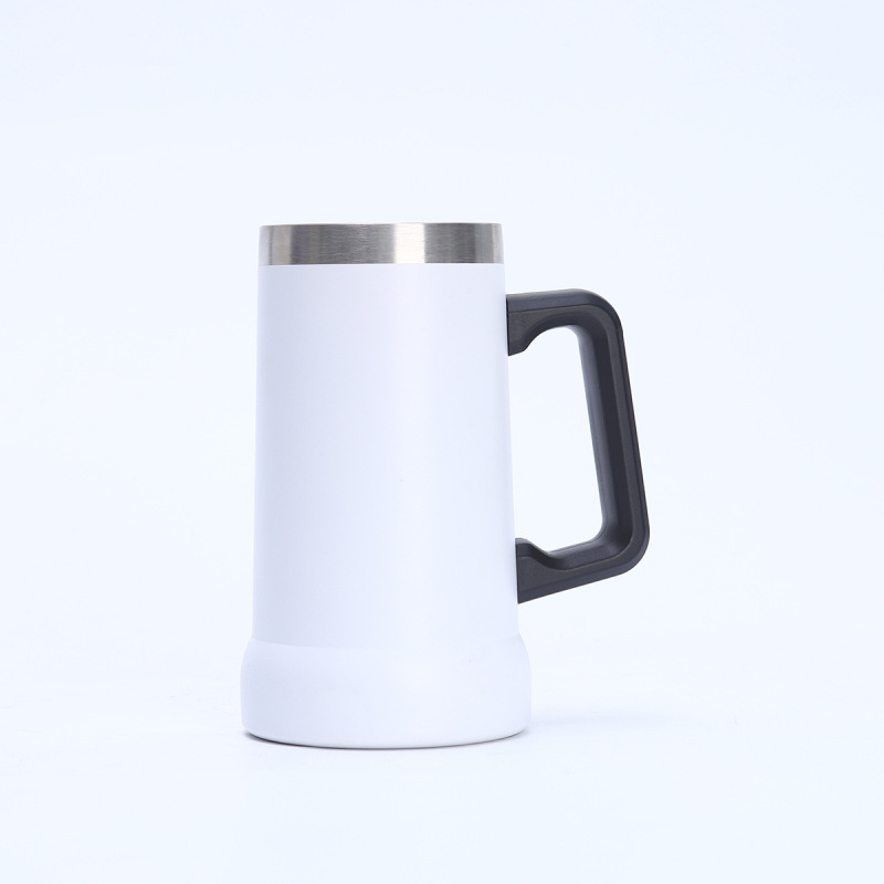 Custom Powder Coated Double Wall Stainless Steel Insulated Beer Tumbler with Handle Premium Mug
