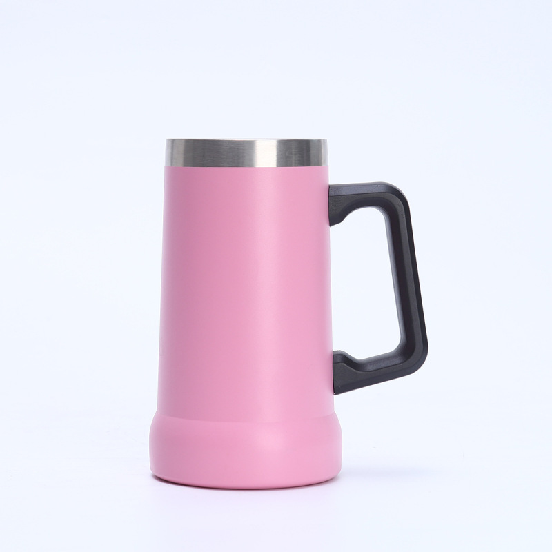 Custom Powder Coated Double Wall Stainless Steel Insulated Beer Tumbler with Handle Premium Mug