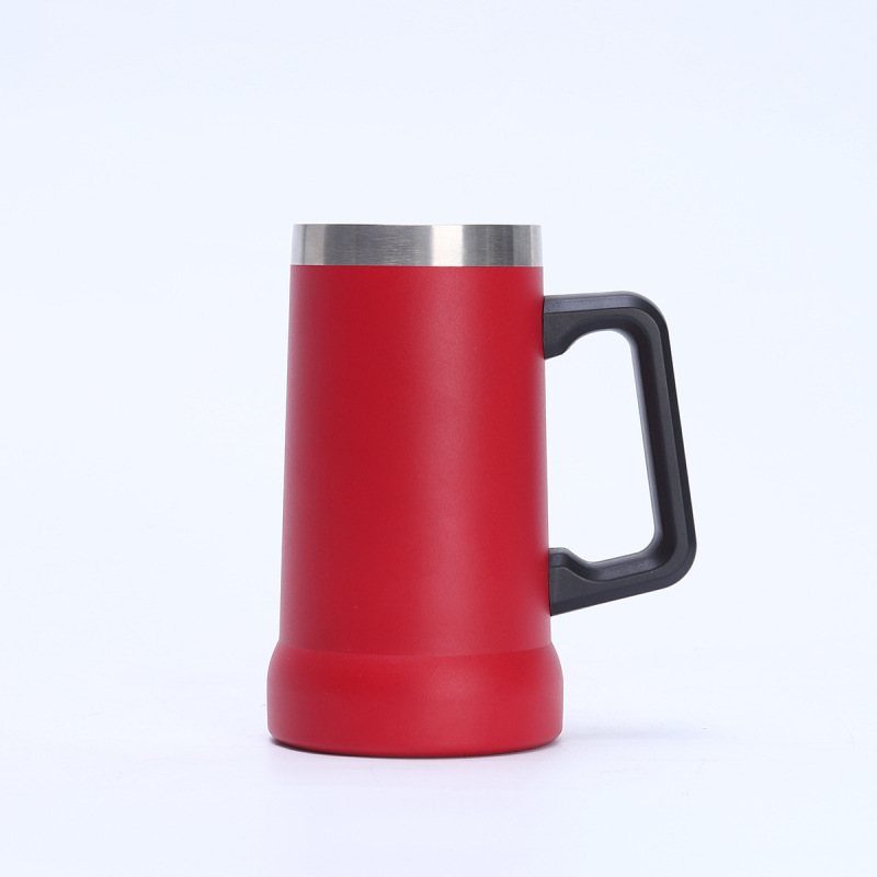 Custom Powder Coated Double Wall Stainless Steel Insulated Beer Tumbler with Handle Premium Mug
