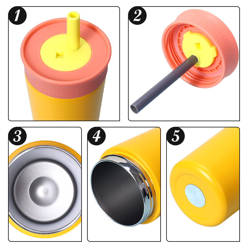 Custom logo Double Wall Vacuum Coffee Mug Stainless Steel Insulated 12oz Kids Tumbler with Straw