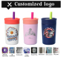 Custom logo Double Wall Vacuum Coffee Mug Stainless Steel Insulated 12oz Kids Tumbler with Straw