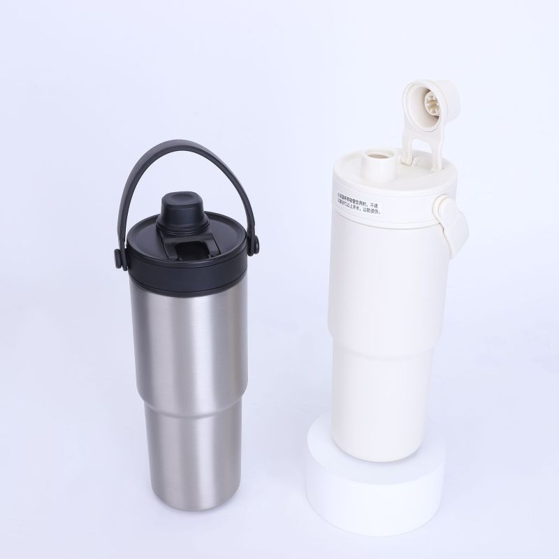 Borge Customized 24oz 316 Stainless Steel Vacuum Flask Thermos Striped Ceramic Liner Car Tea Coffee Cup With Straw