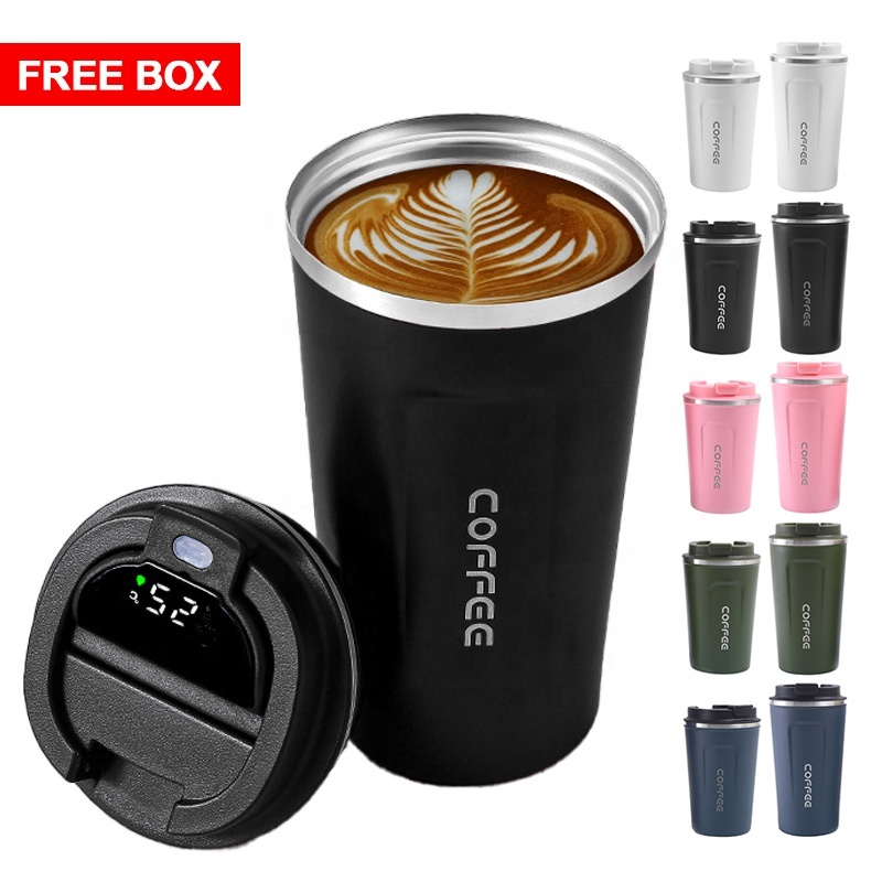 LED Lid Temperature 380ml 510ml Metal Double Walled Insulated Coffee Smart Mug Custom Cups With Personalise logo