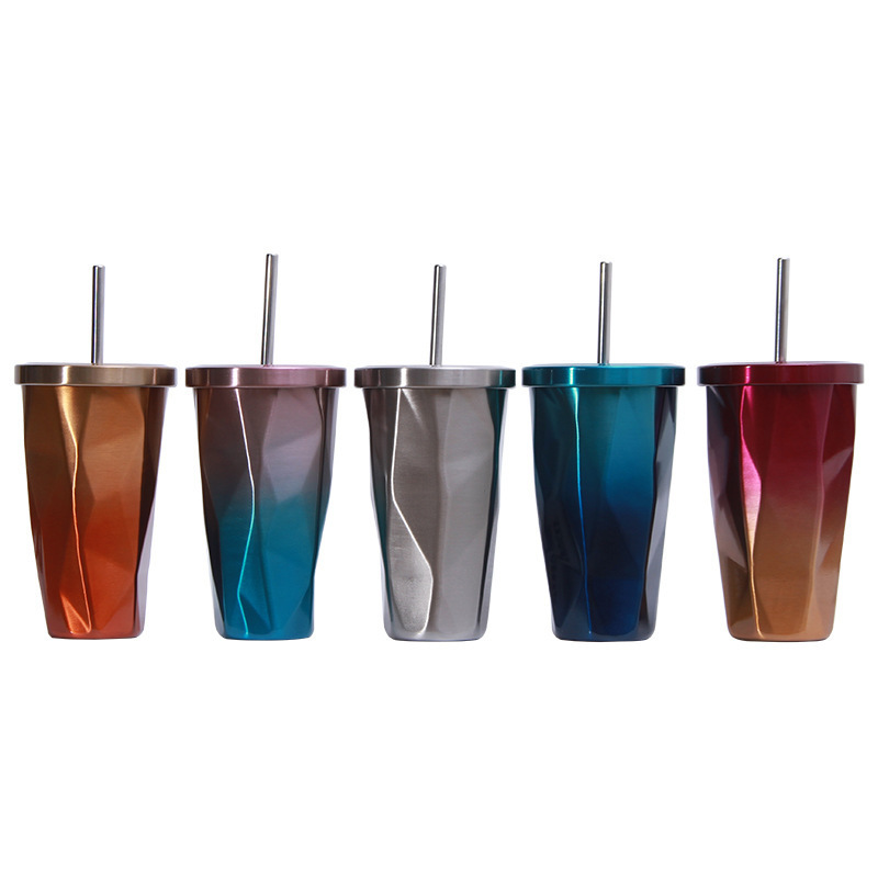 550ml Double Wall Stainless Steel Tumbler Insulated Coffee Cup with Stylish Straw Durable and for Camping