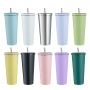 Custom Logo Stainless Steel Double Wall Vacuum Insulated Travel Tumbler Coffee Mug with Lid and Straw for On-The-Go Use