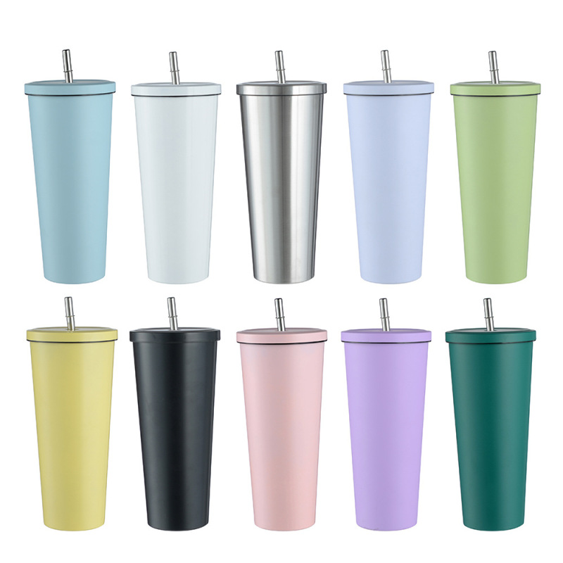 Custom Logo Stainless Steel Double Wall Vacuum Insulated Travel Tumbler Coffee Mug with Lid and Straw for On-The-Go Use