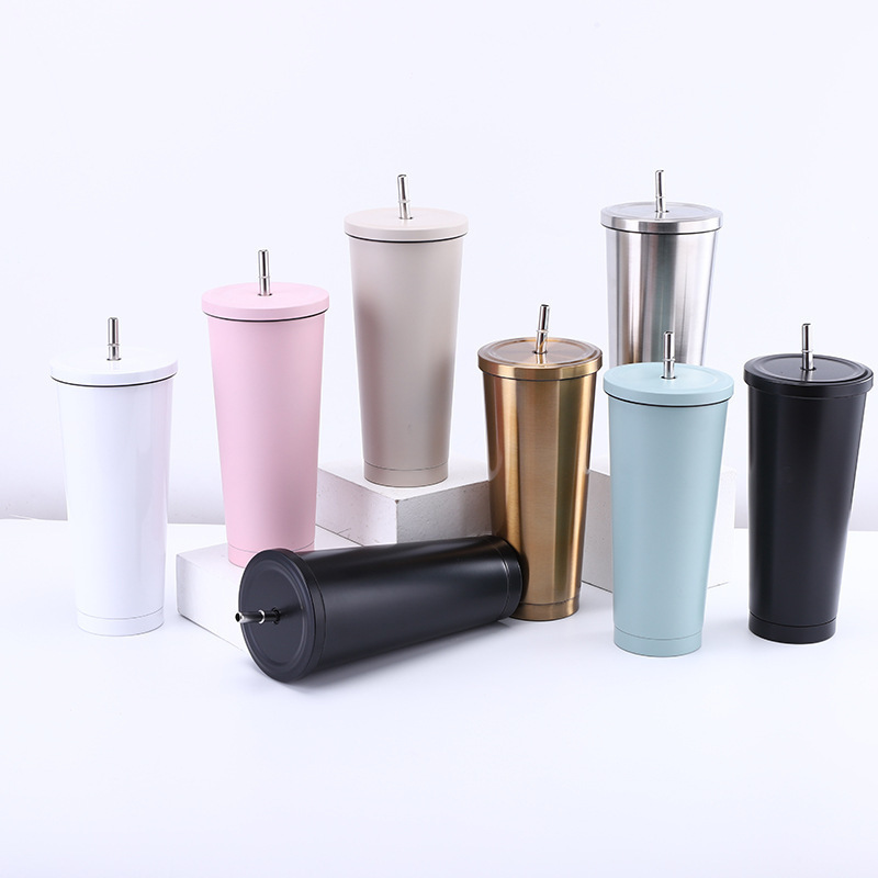 Custom Logo Stainless Steel Double Wall Vacuum Insulated Travel Tumbler Coffee Mug with Lid and Straw for On-The-Go Use