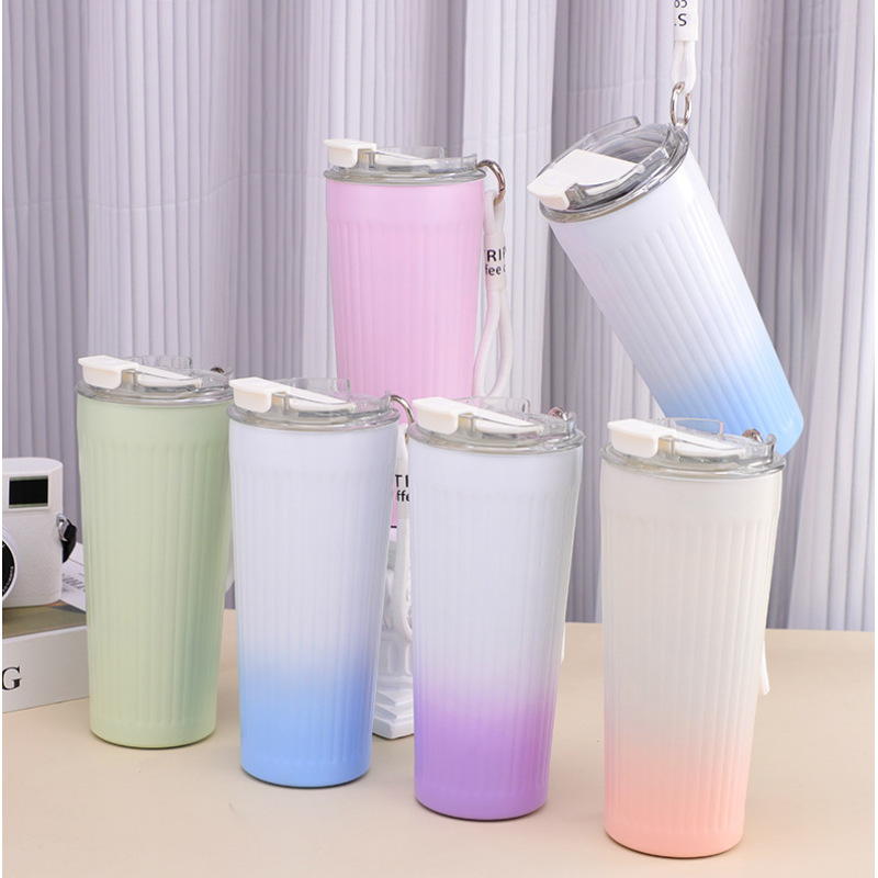 Fashionable 550ml Stainless Steel Tumbler Striped Rope Handles Portable Office Coffee Thermos Mug for Women Gift for Water