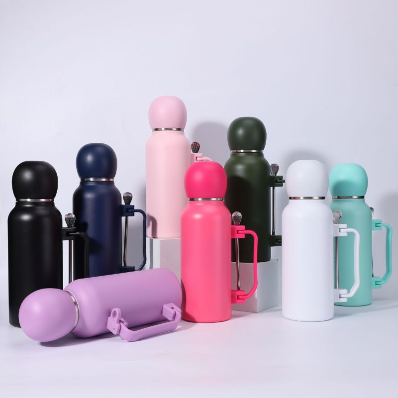 Large 1100ml Capacity Macaron Handle Stainless Steel Eco-Friendly Foldable Vacuum Tumbler 6-12 Hours Thermal Insulation Sports