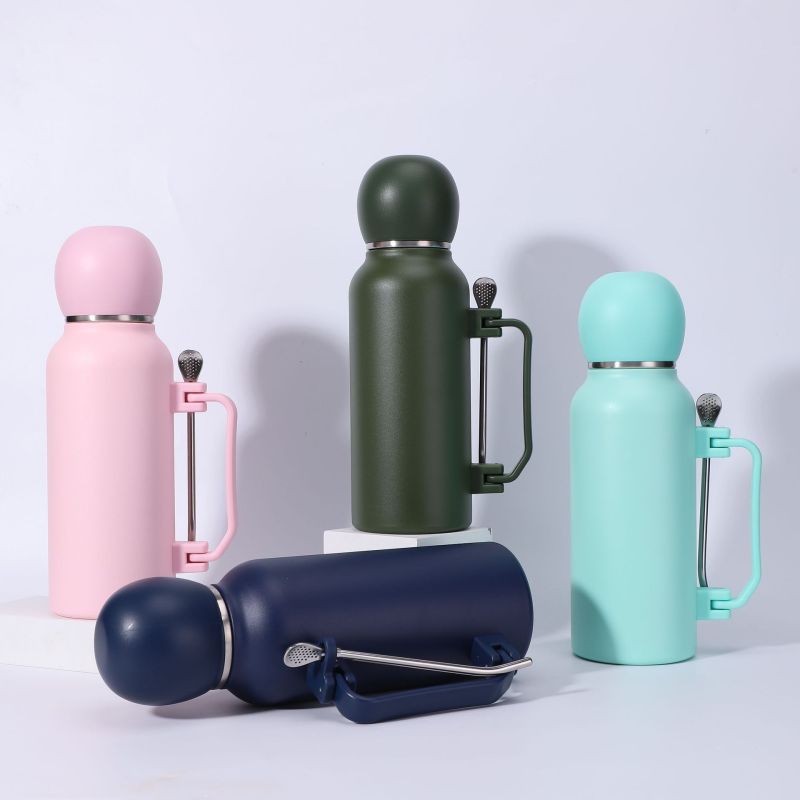 Large 1100ml Capacity Macaron Handle Stainless Steel Eco-Friendly Foldable Vacuum Tumbler 6-12 Hours Thermal Insulation Sports