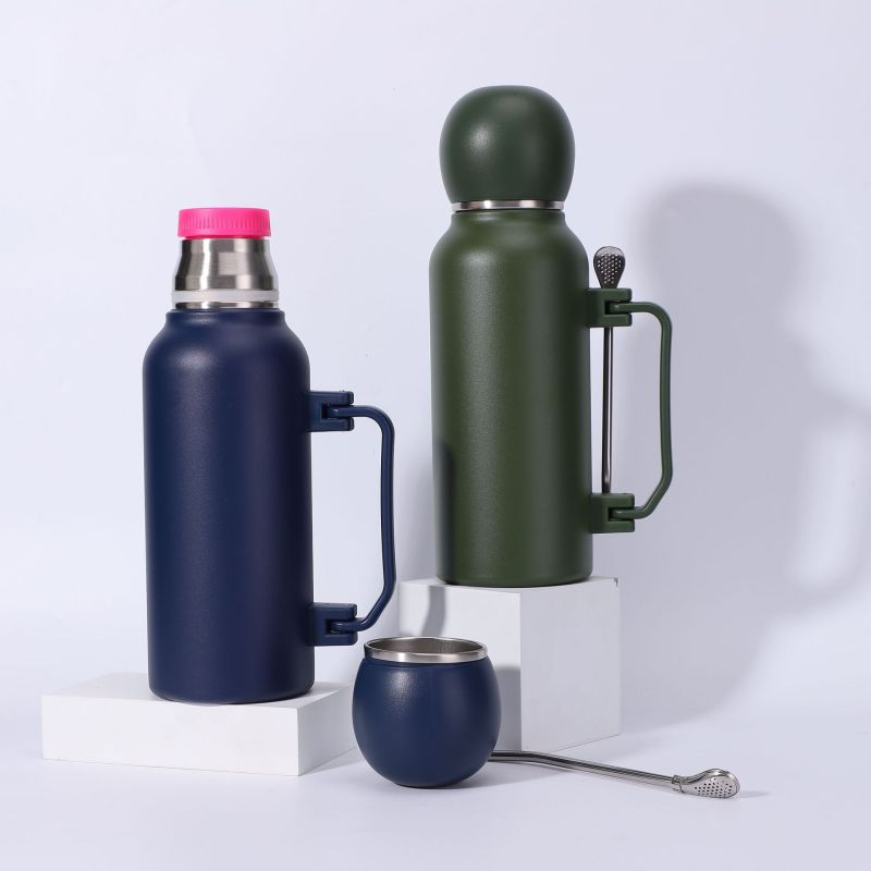 Large 1100ml Capacity Macaron Handle Stainless Steel Eco-Friendly Foldable Vacuum Tumbler 6-12 Hours Thermal Insulation Sports