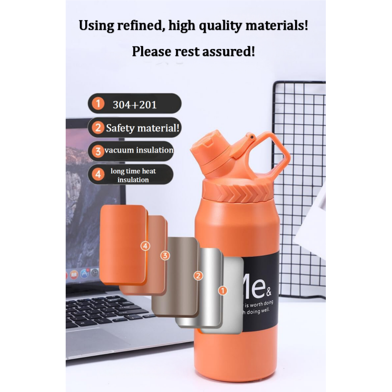 750ml Large Capacity Stainless Steel Vacuum Cup Portable Handle Sports Water Bottle for Gym Camping Direct Drinking Applicable