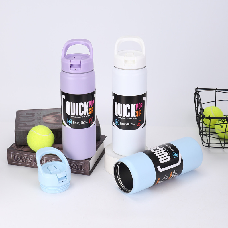 Custom Printed 550ml 750ml Leak Proof Sports Vacuum Flask 304 Insulated Stainless Steel Water Bottle with Straw