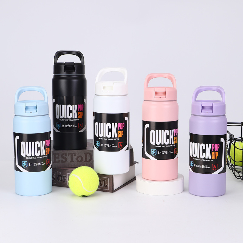 Custom Printed 550ml 750ml Leak Proof Sports Vacuum Flask 304 Insulated Stainless Steel Water Bottle with Straw