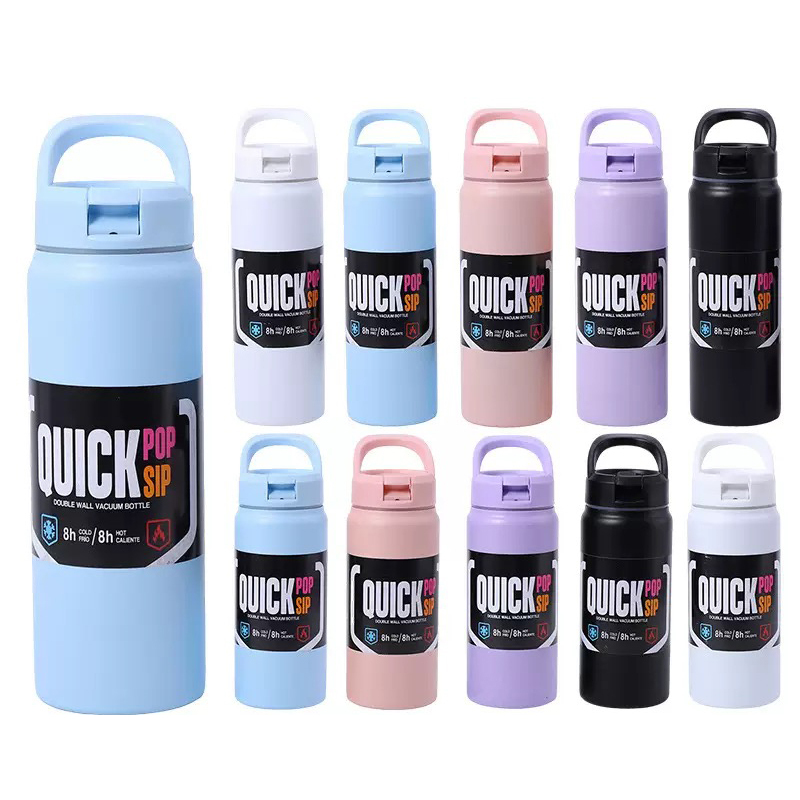 Custom Printed 550ml 750ml Leak Proof Sports Vacuum Flask 304 Insulated Stainless Steel Water Bottle with Straw